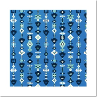 Aztec Boho Tribal Blue Posters and Art